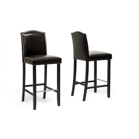 Baxton Studio Libra Dark Brown Modern Bar Stool With Nail Head Trim, PK2 85-4297